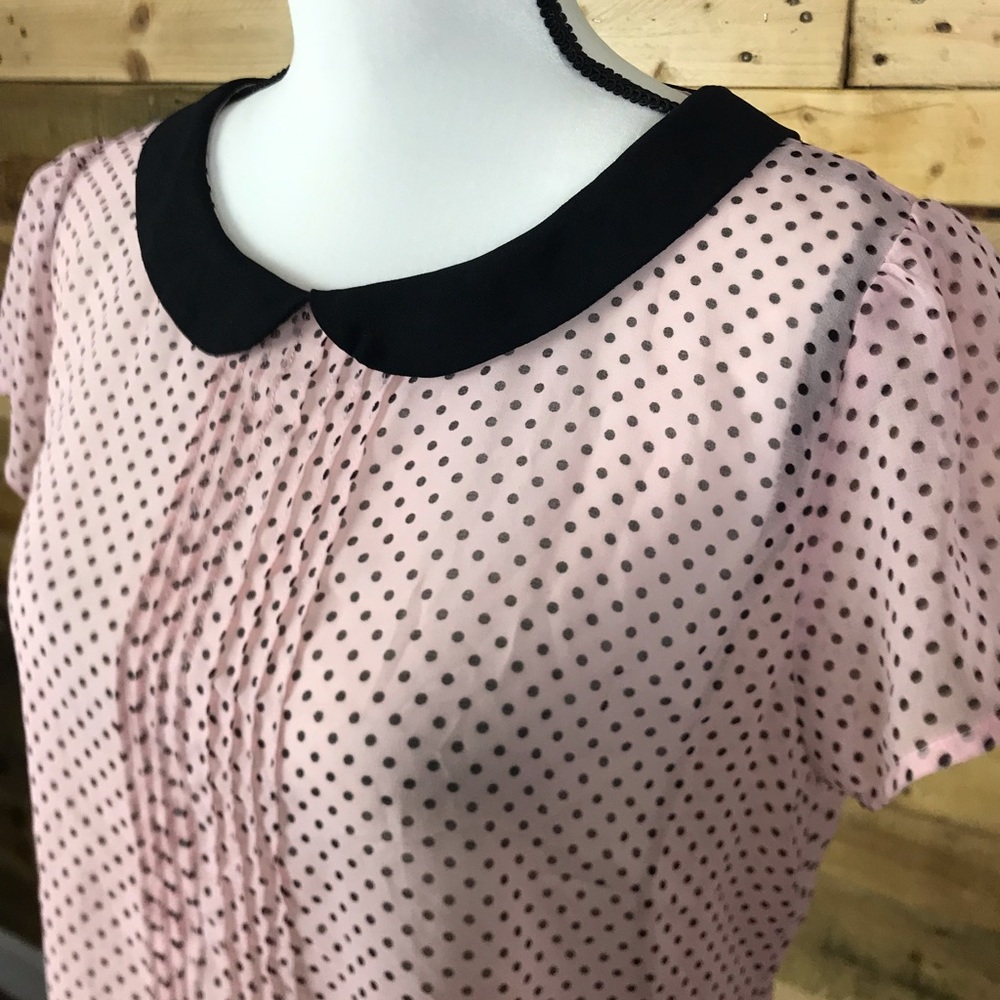 Pink With Black Polka Dots Sheer Shirt